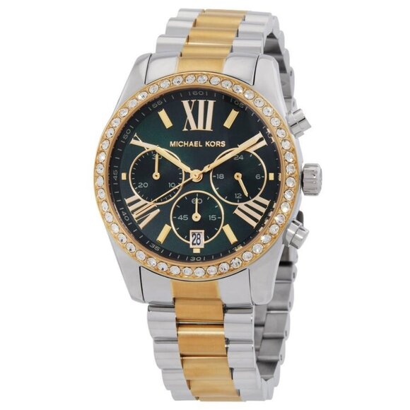 NWT Authentic Michael Kors Lexington Chronograph Quartz Crystal Green Dial Watch - Picture 1 of 3